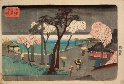 Cherry Trees in Rain on the Sumida River Embankment by Utagawa Hiroshige