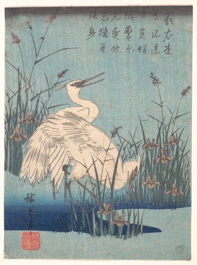 Egret in Iris and Grasses by Utagawa Hiroshige
