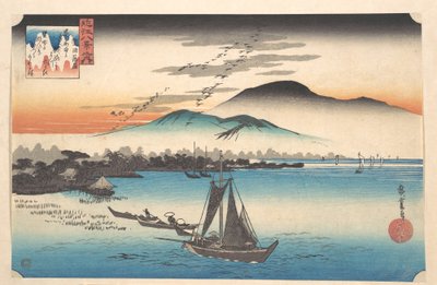 Geese Alighting at Katada, Lake Biwa by Utagawa Hiroshige