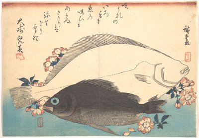 Hirame and Mebaru Fish with Cherry Blossoms, from the series Every Variety of Fish by Utagawa Hiroshige
