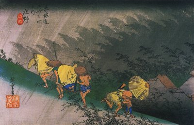 Travellers Surprised by Sudden Rain by Utagawa Hiroshige