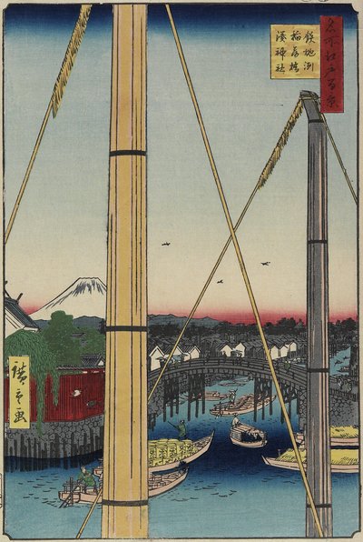 Inari Bridge and Minato Shrine, Teppo_zu, March 1857 by Utagawa Hiroshige