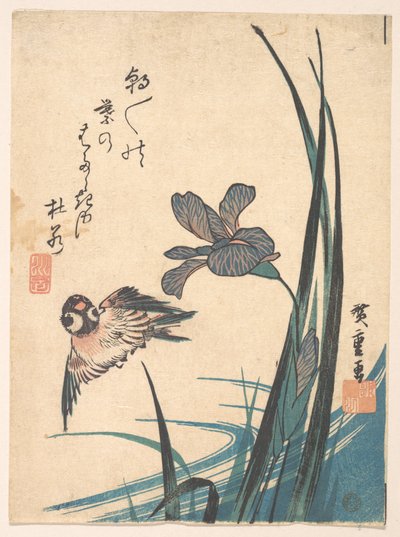 Iris and Sparrow by Utagawa Hiroshige