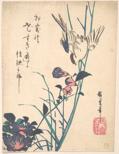 Large-flowered Flat Bill and Sparrow by Utagawa Hiroshige