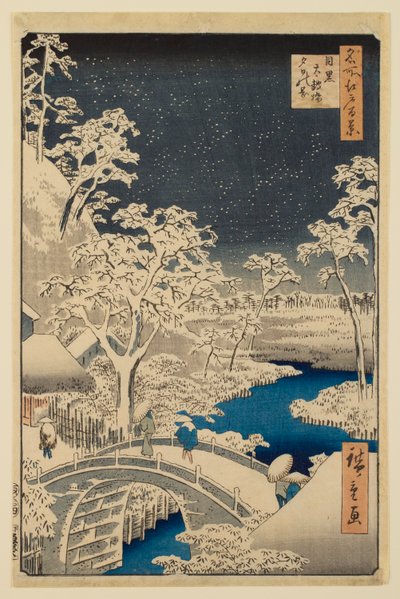Meguro Drum Bridge and Sunset Hill, from the series “One Hundred Famous Views of Edo” by Utagawa Hiroshige