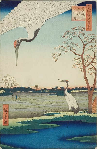 Minowa, Kanasugi, Mikawashima, No.102 from the series "One Hundred Famous Views of Edo" by Utagawa Hiroshige