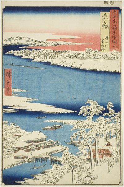 Musashi Province: Morning after Snow on the Sumida River, from the series "Famous Places in the Sixty-odd Provinces" by Utagawa Hiroshige