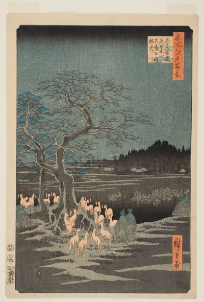 New Year’s Eve Foxfires at the Changing Tree, Ōji, from the series “One Hundred Famous Views of Edo” by Utagawa Hiroshige