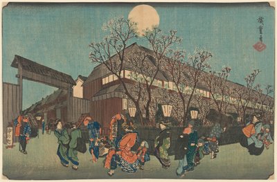 Night Procession under Cherry Blossoms along the Nakanochō at Shin Yoshiwara by Utagawa Hiroshige