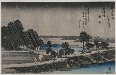 Night Rain at the Azuma Shrine from the series Eight Views of the Environs of Edo by Utagawa Hiroshige