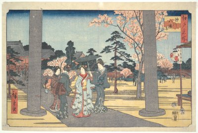 People visiting Hachiman Shrine: One Hundred Famous Views of Edo by Utagawa Hiroshige