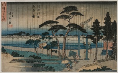 Picture of Light Rain on the Embankment of the Sumida River, from the series A New Selection of Famous Places in Edo by Utagawa Hiroshige