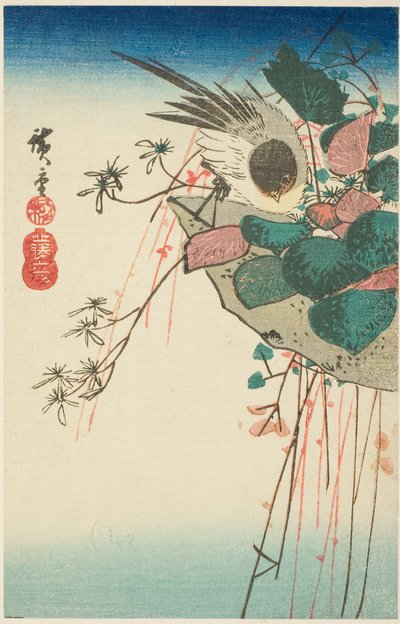Sparrow on a Hanging Planter by Utagawa Hiroshige