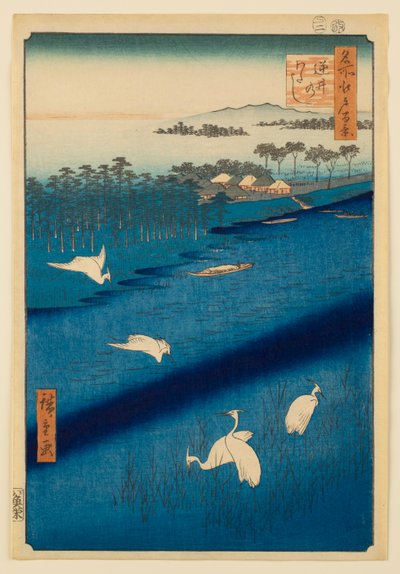 The Ferry Crossing at Sakasai, from the series “One Hundred Famous Views of Edo” by Utagawa Hiroshige