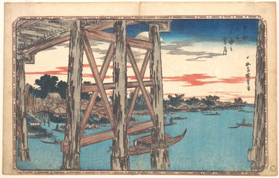 Twilight Moon at Ryogoku Bridge by Utagawa Hiroshige