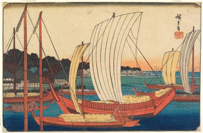 View of Boats Entering the Harbor at Tsukudajima by Utagawa Hiroshige