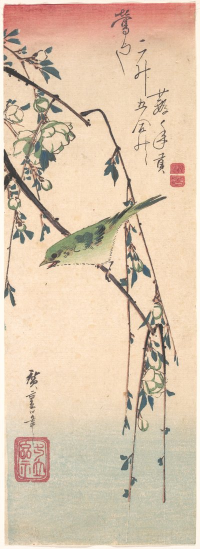 Warbler on a Plum Branch by Utagawa Hiroshige