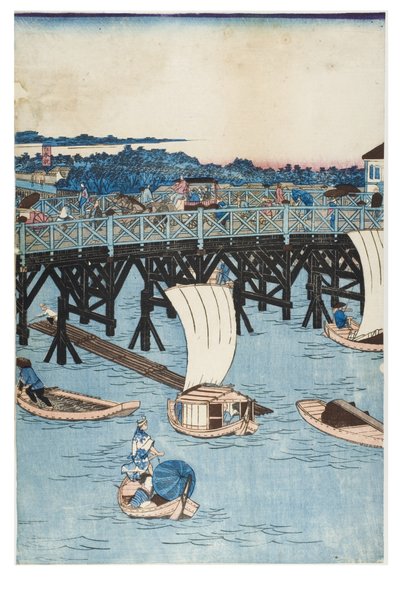 Famous Places in Tokyo, True View of Ryogoku Bridge by Utagawa II Hiroshige