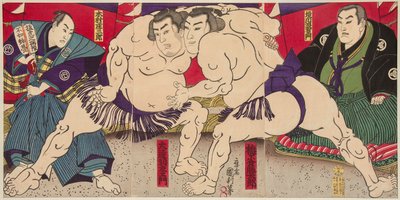 Wrestling Match Umegatani Rodachi vs Kimura Shonosuke by Utagawa Kunitoshi