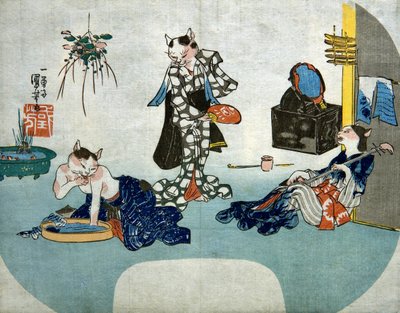 Anthropomorphic Cats Relaxing in Summer by Utagawa Kuniyoshi