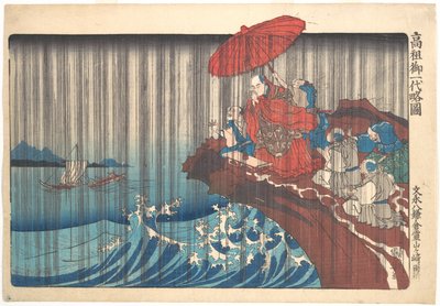 Concise Illustrated Biography of Monk Nichiren: Prayer for Rain Answered at Ryōzengasaki in Kamakura by Utagawa Kuniyoshi