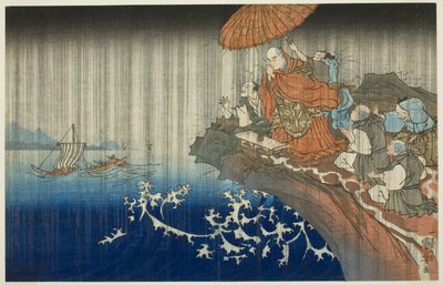 Praying for Rain at Ryozengasaki in Kamakura, 1271, from the series "Concise Illustrated Biography of the Great Priest [Nichiren]" by Utagawa Kuniyoshi
