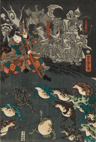 Nikushi the Frog Spirit Conjures up a Magical Battle of Frogs at Tateyama in Etchu Province by Utagawa Yoshitora