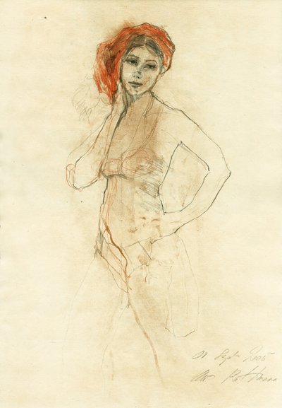 Pensive Woman Red Turban by Ute Rathmann