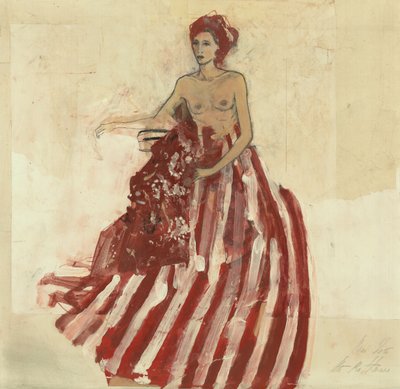 Seated Nude Red Skirt by Ute Rathmann
