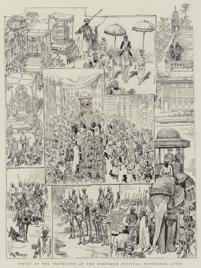 Scenes in the Procession at the Mohurrum Festival, Hyderabad, India by Victor Armand Poirson