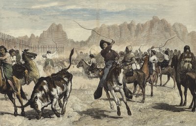 Driving Cattle into a Corral, Nebraska by Valentine Walter Lewis Bromley