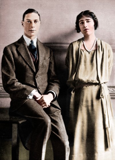 Lady Elizabeth Bowes Lyon and the Duke of York upon the announcement of their engagement, 1923 by Vandyk