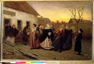 Russian Custom: Procession of Women Leaving a House Dancing and Singing on the Eve of a Wedding by Vasili Grigorevich Perov