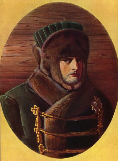 Napoleon Bonaparte dressed in heavy winter clothing on a military campaign by Vasili Vasilievich Vereshchagin
