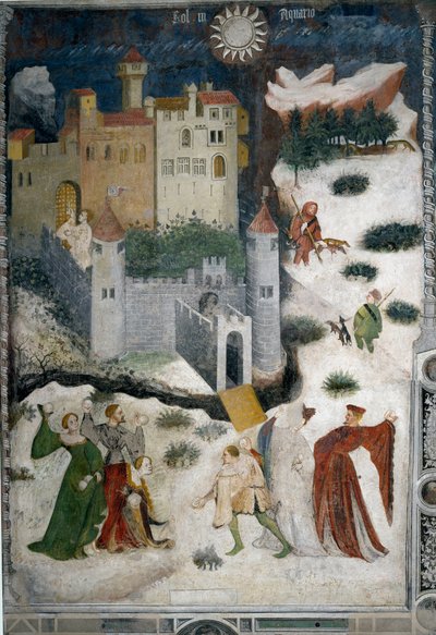 Month of January: Snowy Landscape with Aristocrats and Hunters by Venceslao Maestro