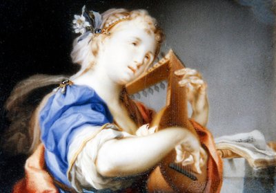 A Lady, in a Blue Robe lined with White, playing the Lute by Veronica Stern