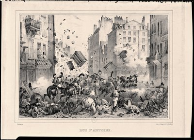 Rue Saint-Antoine in July 1830, engraved by H. Delaporte by Victor Adam