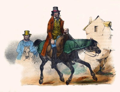 The beef merchant trotting by calculating his profit. In “Album Grotesque, Choices of Outstanding Types”, illustrations by Victor Adam, Paris, circa 1850. by Victor Adam