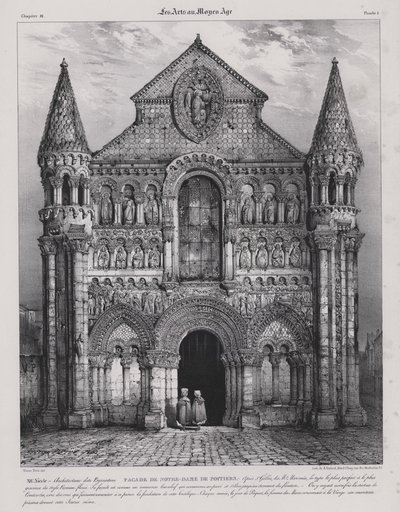 Romanesque facade of the Church of Notre Dame la Grande, Poitiers, France by Victor Jean Baptiste (after) Petit