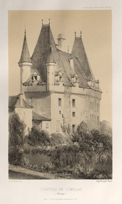 Picturesque Architecture or Monuments of the 15th and 16th Centuries: Castles of France of the 15th and 16th Centuries: Pl. 51, Castle of Jumillac (Dordogne) by Victor Petit