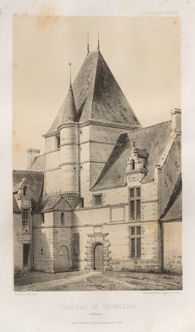 Picturesque Architecture or Monuments of the 15th and 16th Centuries: Castles of France of the 15th and 16th Centuries: Pl. 93, Château de Cramesnil (Calvados) by Victor Petit