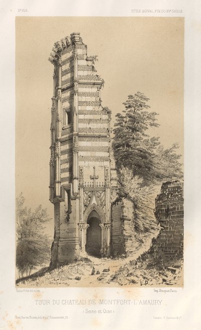 Picturesque Architecture or Monuments of the 15th and 16th Centuries: Castles of France of the 15th and 16th Centuries: Pl. 3, Tower of the Castle of Montfort-l