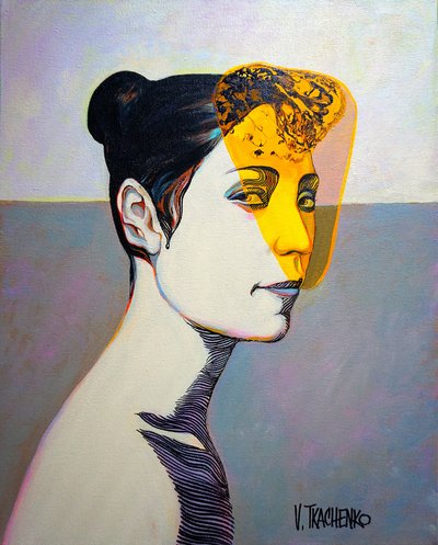 Abstract Yellow Woman Profile by Victor Tkachenko