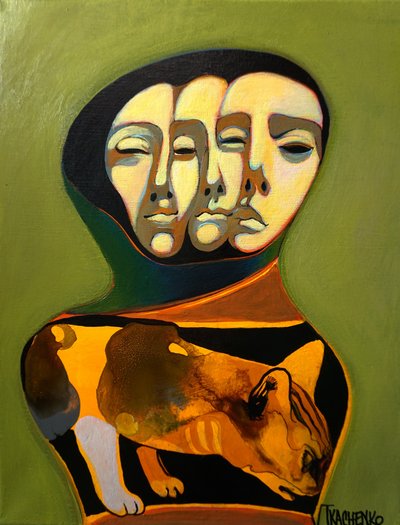 Layered Faces Sleeping Cat by Victor Tkachenko