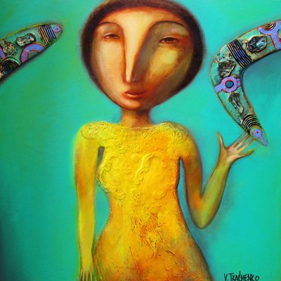 Yellow Dress Boomerang Woman by Victor Tkachenko