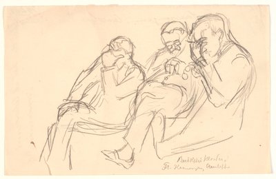 Figure Sketch. Three Seated Men: Fr. Henningsen, Aarsleff and P. Johansen by Viggo Johansen