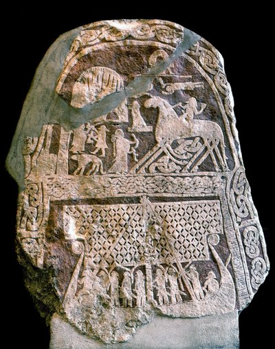 Runestone depicting Wotan (Odin) on his eight-legged horse Sleipnir, boarding a Viking longship by Viking Viking