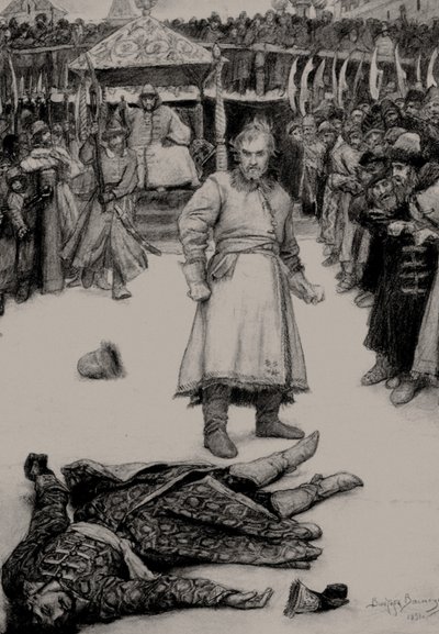 Illustration to the Poem The Song of the Merchant Kalashnikov by M. Lermontov by Viktor Mikhaylovich Vasnetsov