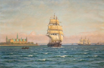 Sailing Ships and a Ferry off Kronborg by Vilhelm Arnesen