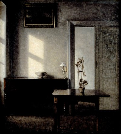 Interior with Potted Plant on Card Table by Vilhelm Hammershøi